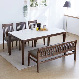 바로스 제시 1600 세라믹 6인 원목 식탁세트(의자3개+3인벤치)