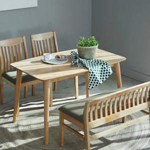 아슬란 제시 100% 고무나무 4인용 원목 식탁세트(의자2개+벤치포함)