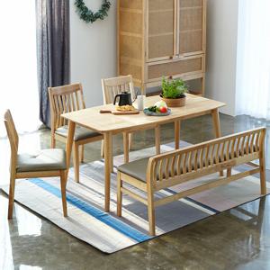 아슬란 제시 100% 고무나무 6인용 원목 식탁세트(의자3개+벤치포함)