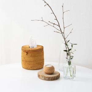 라탄 원형 티슈케이스