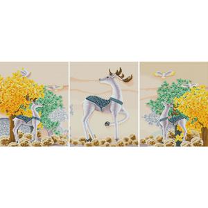 DIY 보석십자수 (캔버스형) 흰사슴이 있는 풍경 (3단세트)