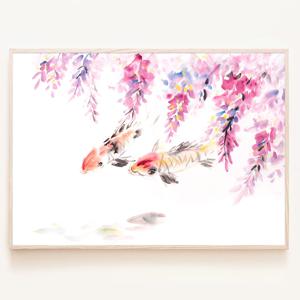 풍수 잉어 그림 연꽃 물고기 구어도 동양화 인테리어 액자