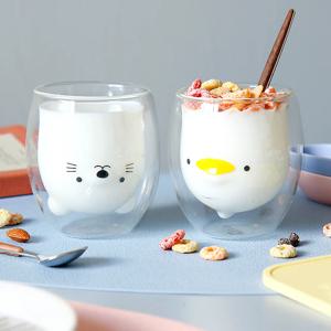 곰 고양이 오리 이중유리컵 7type