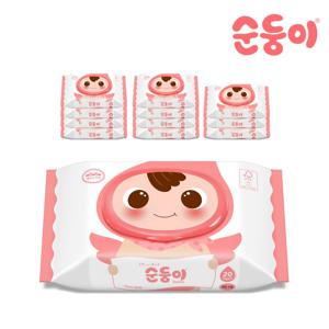 베이직 무향 엠보싱 아기물티슈 휴대 캡형 20매 12팩