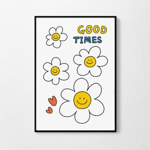 스마일 드로잉 꽃스마일 인테리어 포스터 액자