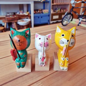 낚시하는 고양이가족 3마리세트 목각인형 발리인테리어