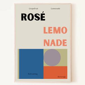 상큼 경쾌한 색감 자몽 레몬에이드 Rose Lemonade 빈티지 포스터