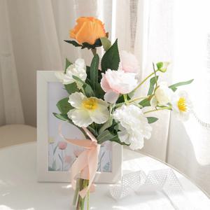 장미 라넌큘러스 조화 꽃 부케 셀프웨딩 올리브 러넌 33cm 꽃다발