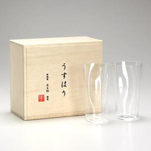 [해외]일본 명품 유리 공예 우스하리 시와 텀블러 맥주잔 음료컵 유리컵M 2개 세트