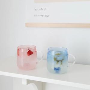홈카페 하트 모양 내열유리 유리컵 투톤 머그 400ml 2컬러