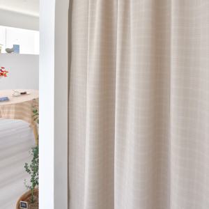 베이지핑크 체크 방문 가림막 가리개 커튼