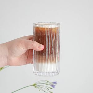 웨이브 빈티지 통나무디자인 홈카페 유리컵 350ml