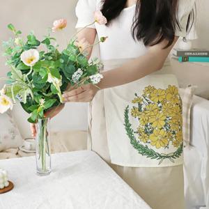 플라워가든 옐로우 플라워 린넨 내추럴 주방/카페/공방 허리앞치마