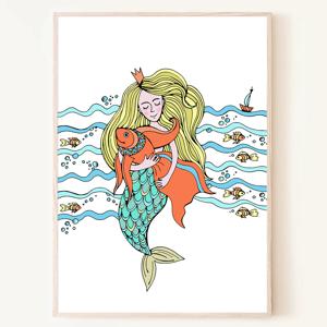 인어 공주 열대어 동화 일러스트 포스터