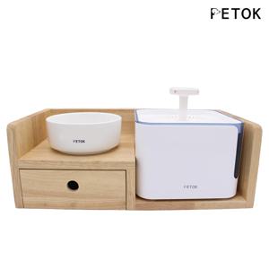 펫톡 강아지 고양이원목식탁세트(원목트레이+식기+정수기)/펫용품/펫테이블/반려동물