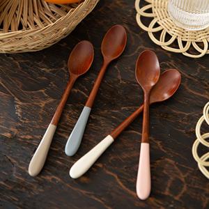 파스텔 천연 옻칠 티스푼 티포크 (4colors) 머들러 디저트 롱 숟가락 과일 홈카페