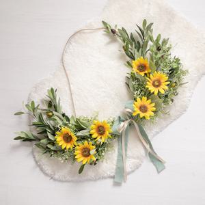 해바라기 조화 가랜드 올리브 벽장식 60cm 인테리어 꽃 벽걸이 소품