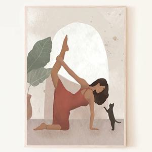 아기 고양이와 요가 수업 스트레칭 힐링 수련 그림 포스터