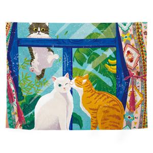 N7065- 커플 고양이 그림 인테리어  패브릭포스터 행거 가리개커튼 가림막 3size