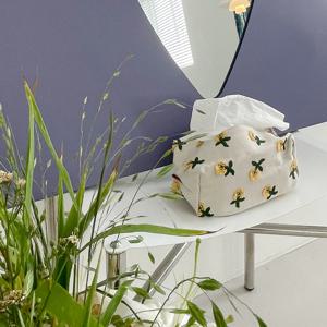 린넨 플라워 자수 티슈커버. 꽂이 소품 휴지케이스