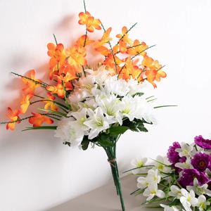 백합 후리지아 성묘 꽃다발 조화 어렌지 65cm 2colors 납골당 산소 추모