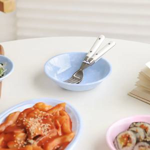 파스텔 마블 멜라민 분식 그릇 찬사라 14cm 2color