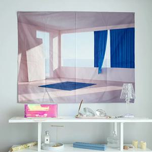 대형 패브릭 포스터 벽그림 창문 가리개 일러스트 파랑 커튼 2sizes