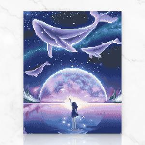DIY 캔버스형 보석십자수 은하수고래 40X50cm