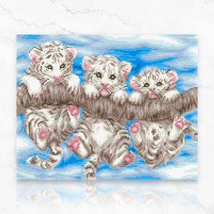 DIY 캔버스형 보석십자수 아기 호랑이 형제 40X50cm