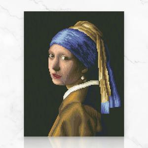 DIY 캔버스형 보석십자수 진주귀걸이를 한 소녀 40X50cm