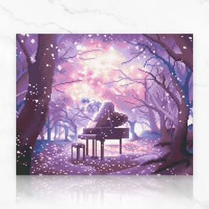 DIY 캔버스형 보석십자수 숲속 피아노 40X50cm