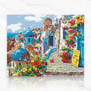 DIY 캔버스형 보석십자수 파란 지붕 마을 40X50cm