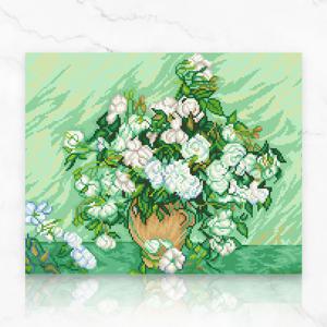 DIY 캔버스형 보석십자수 고흐 장미가 든 꽃병 40X50cm