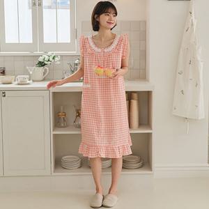 국산 여성 7265 리버풀체크 핑크 나시원피스 잠옷 홈웨어