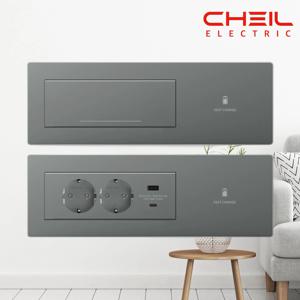 제일전기공업 빌트인콘센트 2구 + USB A+C + 무선충전 회전형 다크그레이