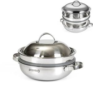 프리미오3 통3중 IH 2단 찜냄비 24cm /인덕션겸용 전골냄비 찜기 찜솥 스텐냄비