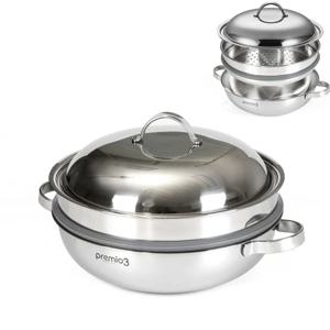 프리미오3 통3중 IH 2단 찜냄비 26cm /인덕션겸용 전골냄비 찜기 찜솥 스텐냄비