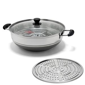 퀸센스 IH 대형 센싱 잔치팬 34cm /인덕션겸용 스텐냄비 찜냄비 찜기 찜통 멀티냄비