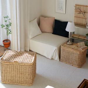 라탄 내추럴 거실 테이블 겸 침대 수납함 대형+특대형 2종세트