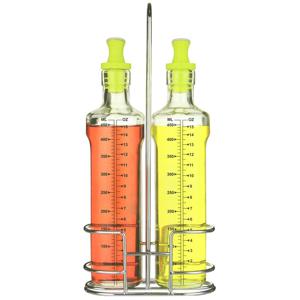 마시피렌체 실리콘 밀폐오일병 랙세트 500mlX2병 거치대포함 유리오일병 소스병
