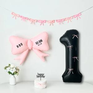 왕리본 숫자풍선 블랙 생일파티 이벤트 풍선 세트 (자유레터링)