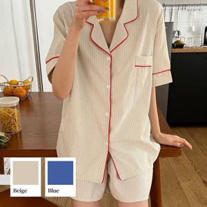 선물포장! 크림치즈 파자마_반팔+반바지 커플 잠옷 상하의 세트 2colors