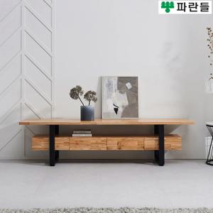 파란들가구 30T참죽원목 스틸다리 2100 투서랍 원목거실장 네츄럴