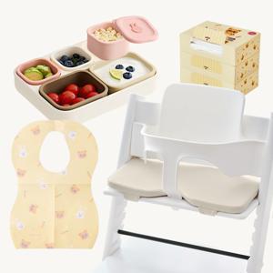 아띠래빗X베베맘 베스트 이유식용품 공동구매! 모듈형 흡착식판/ 일회용턱받이/ 방수아기의자방석
