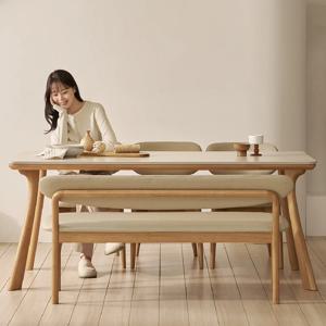 한샘몰pick 보니애 노르딕 원목 양면 포세린 세라믹 1800 6인용 식탁(의자3+벤치1)