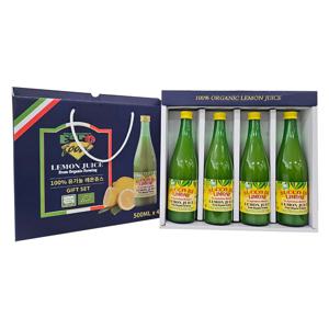 유로푸드 유기농 레몬즙 500ml*4병 선물세트 레몬수 하이볼 레몬원액