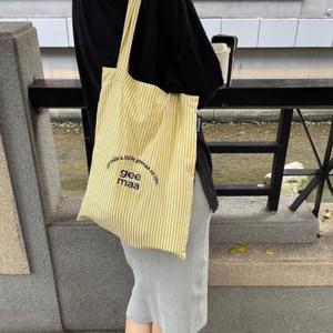 스트라이프 레터링 숄더백 캔버스백 에코백