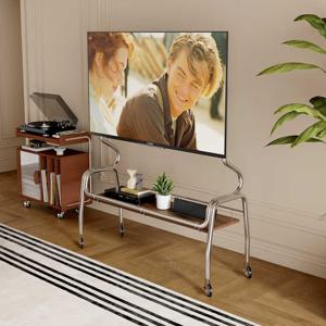 [해외] 레트로 우드 웨이브 이동식 TV 스탠드 거치대 43-75인치전용 거치대 트레이