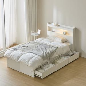 루아 LED조명 통서랍 수납침대 프레임 SS/Q 2colors