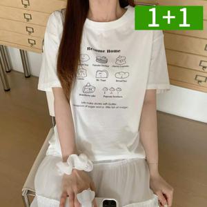 1+1 티셔츠 면티 라운드 기본핏 프린팅 여성 반팔티